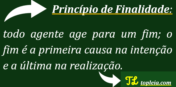 Princípio da finalidade: "todo agente age para um fim; o fim é a primeira causa na intenção e a última na realização".